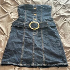 Baby Phat Strapless Denim Dress with Gold Accents